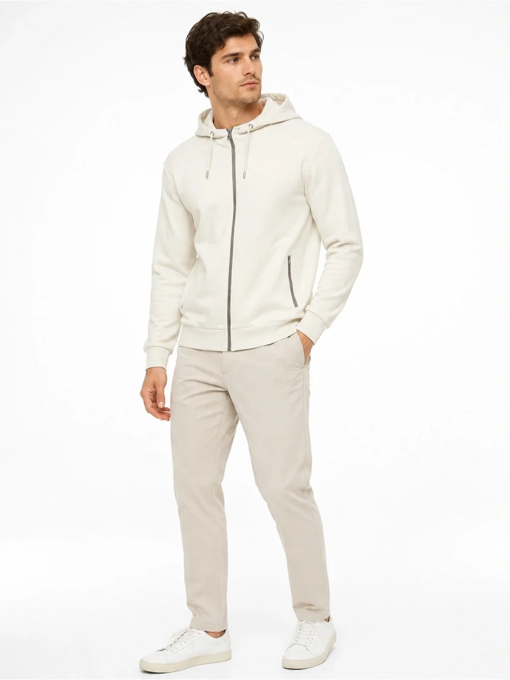 Gucci Men's Cream Full-Zip Hoodie Sweatshirt